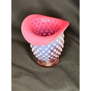 Vintage Cranberry Opalescent Hobnail Glass Mini Creamer